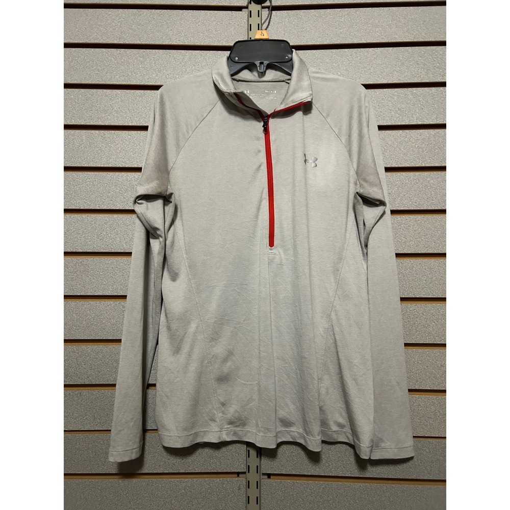 Under‎ Armour HeatGear Womens M Gray Red Quarter Zip Pullover Long Sleeve Top